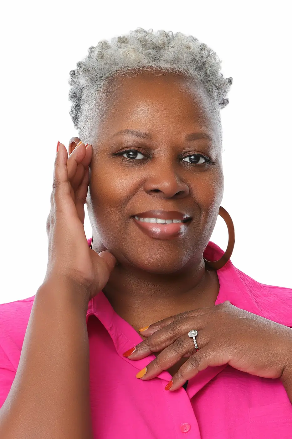 Close portrait of podcast host Linette Cottrell